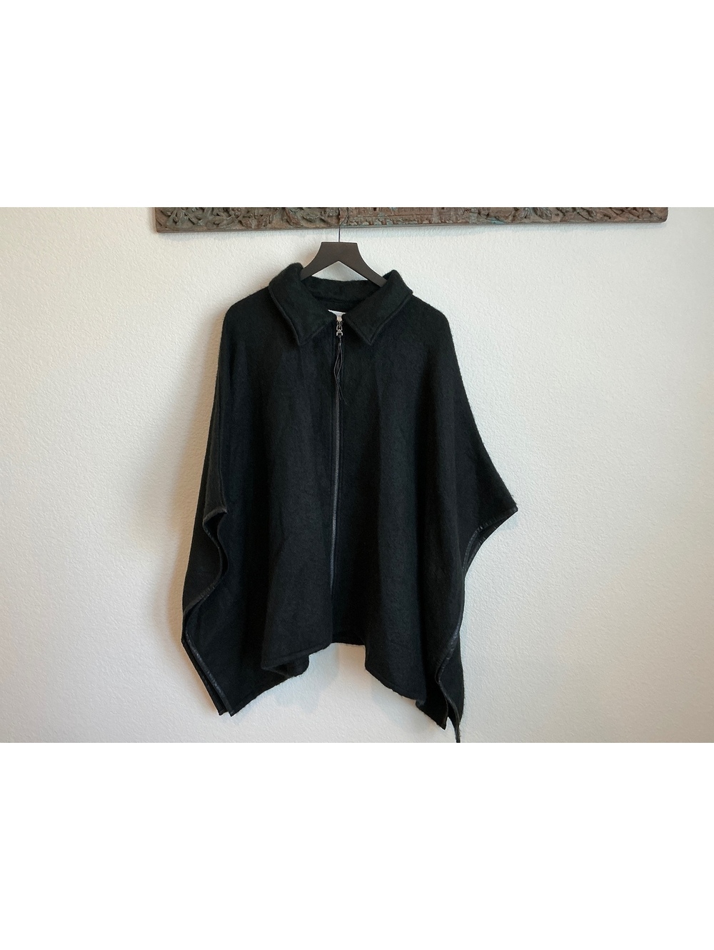 Treasure and Bond Black Zip-Up Poncho Cape faux leather trim OS